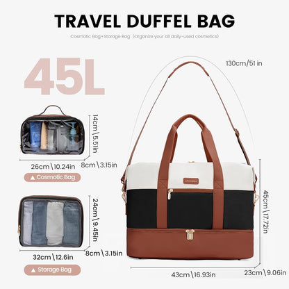 Weekender Bag for Women, Large Duffle Bag for Travel with 2 Packing Cubes, Carry on Overnight Bag with Shoe Compartment, Mom Hospital Bags for Labor and Delivery