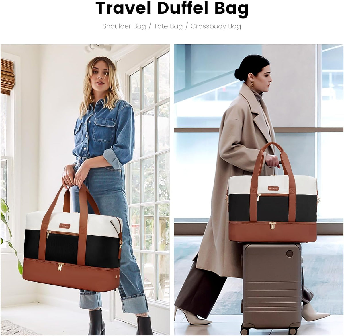 Weekender Bag for Women, Large Duffle Bag for Travel with 2 Packing Cubes, Carry on Overnight Bag with Shoe Compartment, Mom Hospital Bags for Labor and Delivery