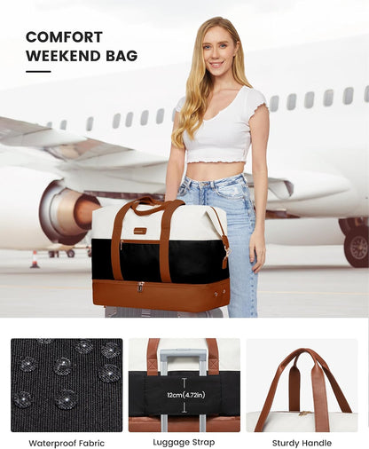 Weekender Bag for Women, Large Duffle Bag for Travel with 2 Packing Cubes, Carry on Overnight Bag with Shoe Compartment, Mom Hospital Bags for Labor and Delivery