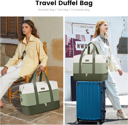 Weekender Bag for Women, Large Duffle Bag for Travel with 2 Packing Cubes, Carry on Overnight Bag with Shoe Compartment, Mom Hospital Bags for Labor and Delivery