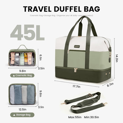 Weekender Bag for Women, Large Duffle Bag for Travel with 2 Packing Cubes, Carry on Overnight Bag with Shoe Compartment, Mom Hospital Bags for Labor and Delivery