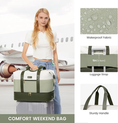 Weekender Bag for Women, Large Duffle Bag for Travel with 2 Packing Cubes, Carry on Overnight Bag with Shoe Compartment, Mom Hospital Bags for Labor and Delivery