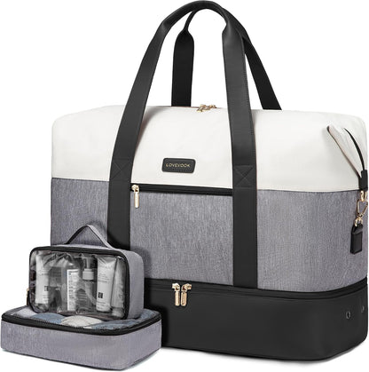 Weekender Bag for Women, Large Duffle Bag for Travel with 2 Packing Cubes, Carry on Overnight Bag with Shoe Compartment, Mom Hospital Bags for Labor and Delivery