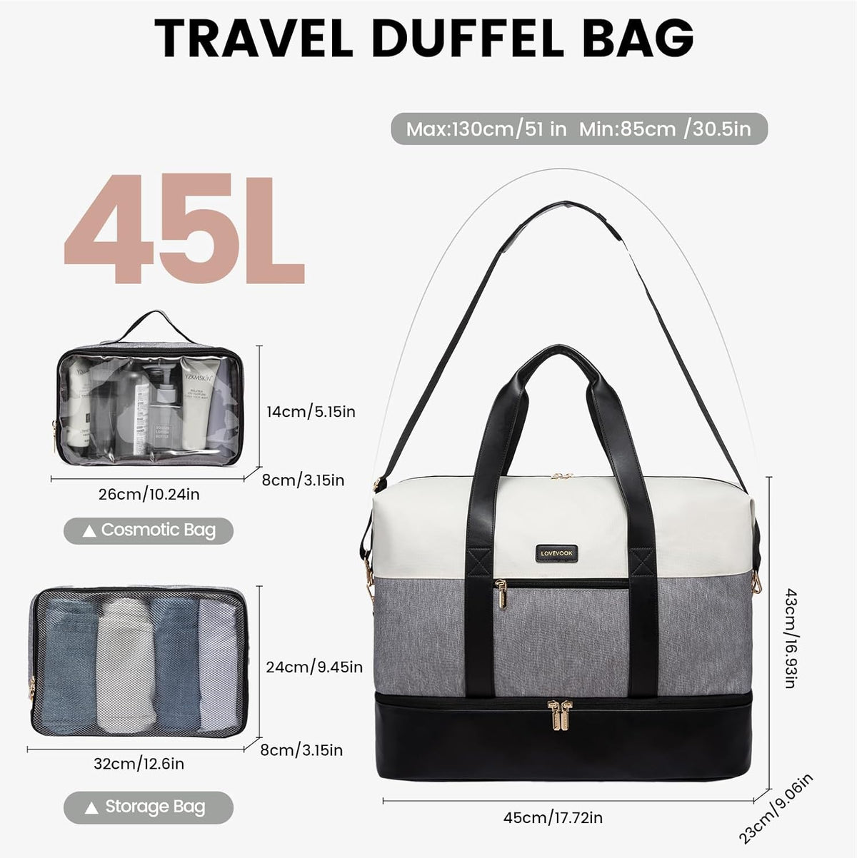 Weekender Bag for Women, Large Duffle Bag for Travel with 2 Packing Cubes, Carry on Overnight Bag with Shoe Compartment, Mom Hospital Bags for Labor and Delivery