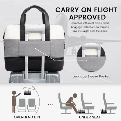 Weekender Bag for Women, Large Duffle Bag for Travel with 2 Packing Cubes, Carry on Overnight Bag with Shoe Compartment, Mom Hospital Bags for Labor and Delivery
