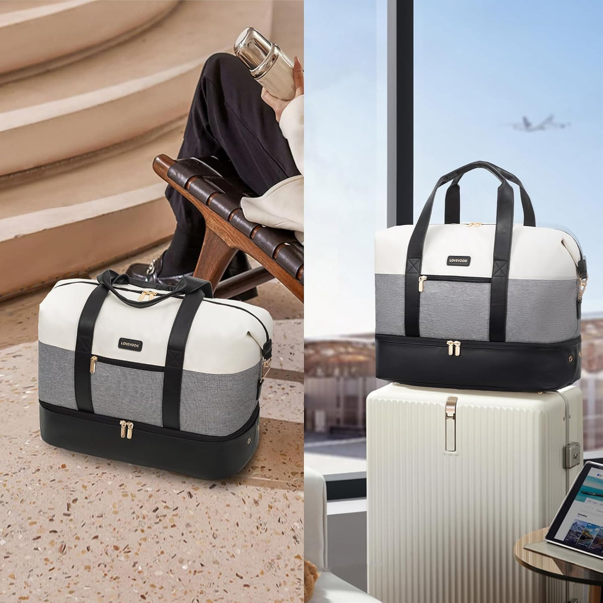 Weekender Bag for Women, Large Duffle Bag for Travel with 2 Packing Cubes, Carry on Overnight Bag with Shoe Compartment, Mom Hospital Bags for Labor and Delivery