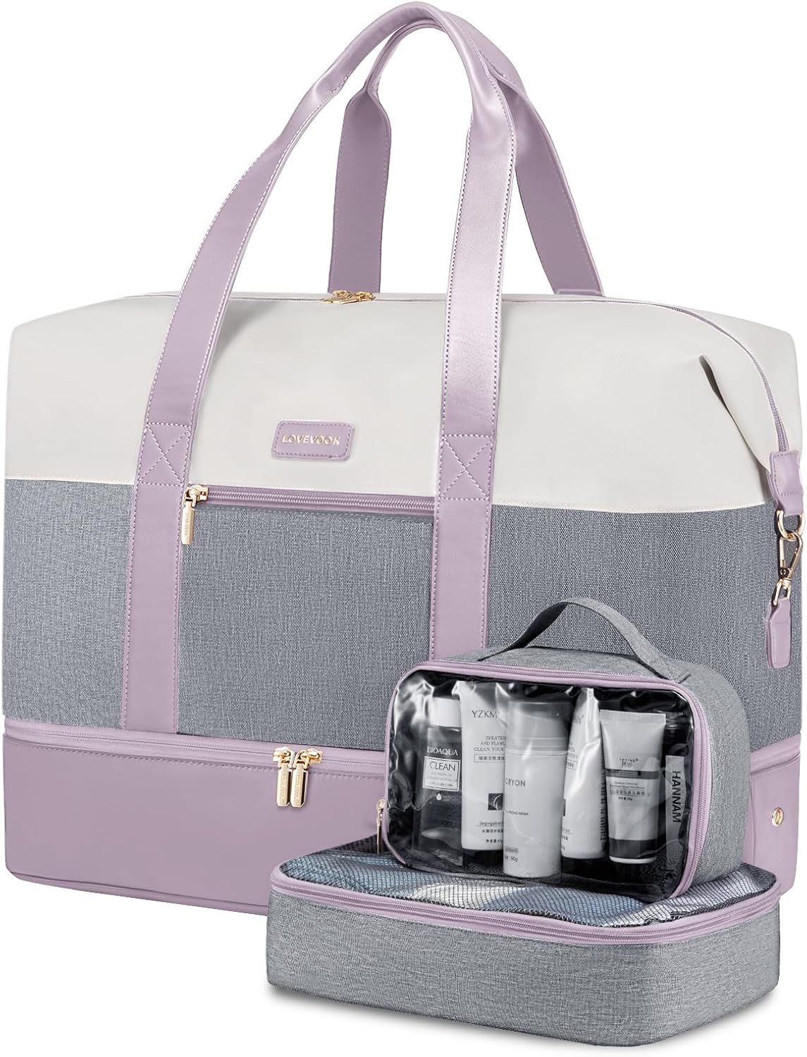 Weekender Bag for Women, Large Duffle Bag for Travel with 2 Packing Cubes, Carry on Overnight Bag with Shoe Compartment, Mom Hospital Bags for Labor and Delivery