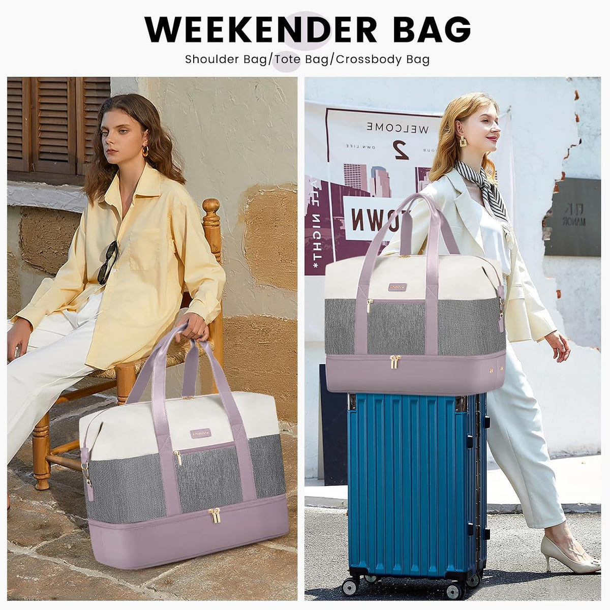 Weekender Bag for Women, Large Duffle Bag for Travel with 2 Packing Cubes, Carry on Overnight Bag with Shoe Compartment, Mom Hospital Bags for Labor and Delivery