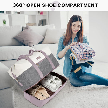 Weekender Bag for Women, Large Duffle Bag for Travel with 2 Packing Cubes, Carry on Overnight Bag with Shoe Compartment, Mom Hospital Bags for Labor and Delivery