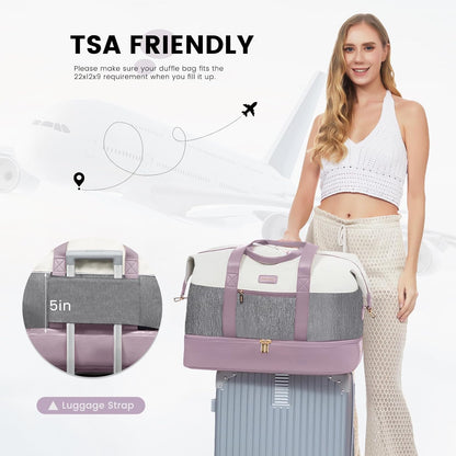Weekender Bag for Women, Large Duffle Bag for Travel with 2 Packing Cubes, Carry on Overnight Bag with Shoe Compartment, Mom Hospital Bags for Labor and Delivery