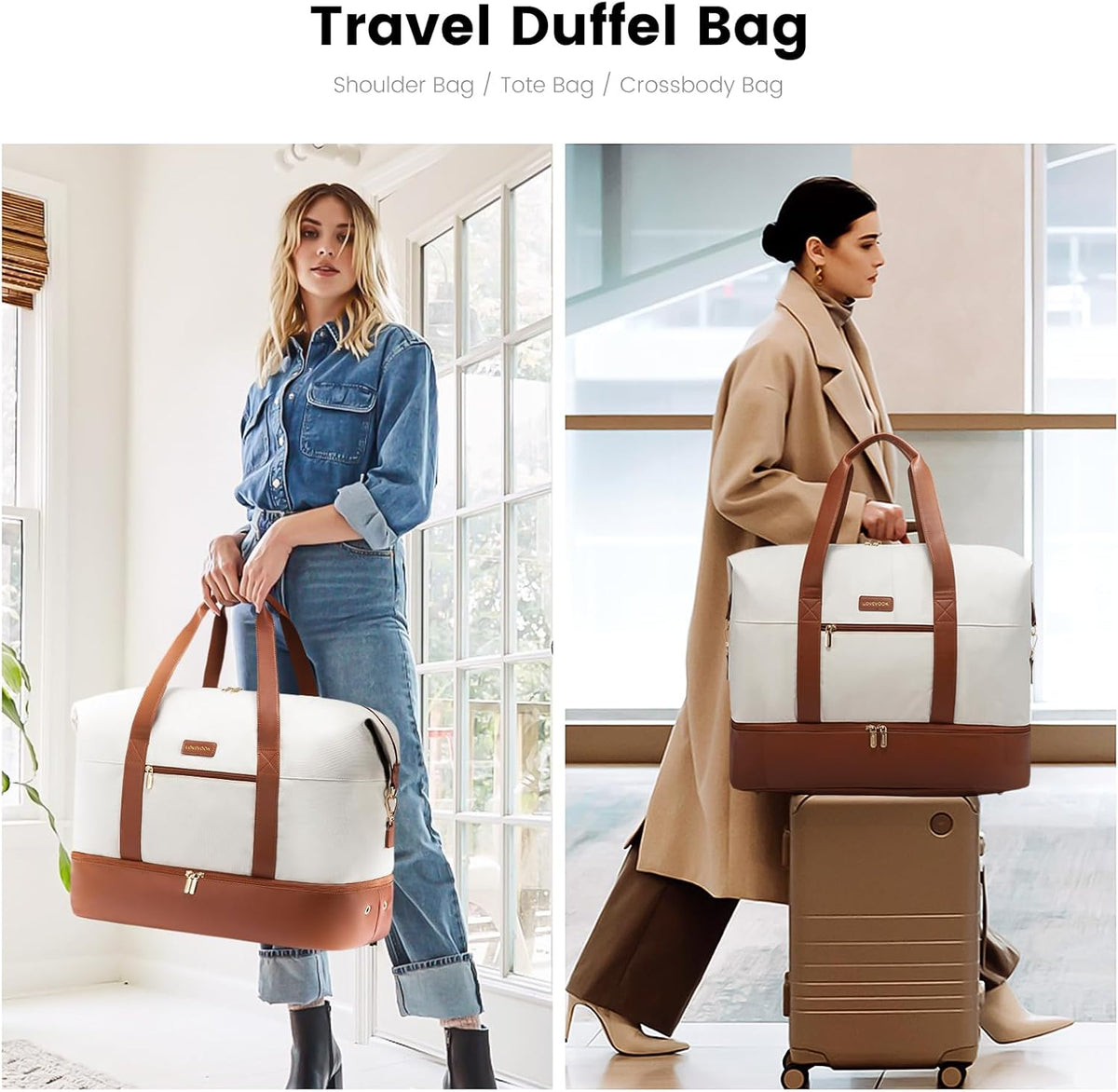 Weekender Bag for Women, Large Duffle Bag for Travel with 2 Packing Cubes, Carry on Overnight Bag with Shoe Compartment, Mom Hospital Bags for Labor and Delivery