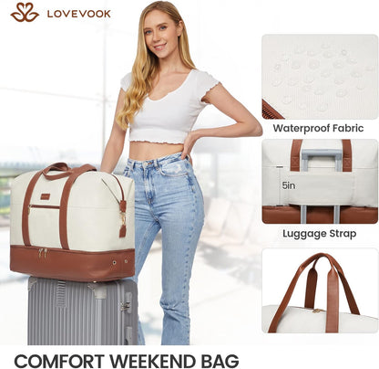 Weekender Bag for Women, Large Duffle Bag for Travel with 2 Packing Cubes, Carry on Overnight Bag with Shoe Compartment, Mom Hospital Bags for Labor and Delivery