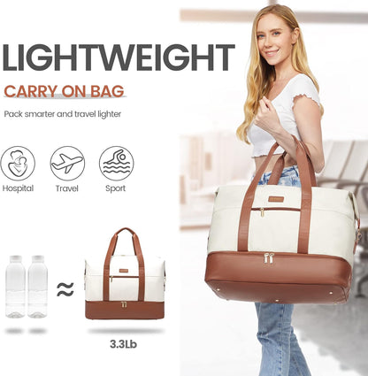 Weekender Bag for Women, Large Duffle Bag for Travel with 2 Packing Cubes, Carry on Overnight Bag with Shoe Compartment, Mom Hospital Bags for Labor and Delivery