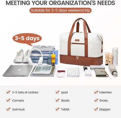 Weekender Bag for Women, Large Duffle Bag for Travel with 2 Packing Cubes, Carry on Overnight Bag with Shoe Compartment, Mom Hospital Bags for Labor and Delivery