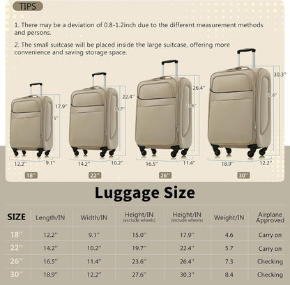 4 Piece Expandable Softside Luggage Set with TSA Lock and 360 Spinner Wheels Lightweight Suitcase Set for Family Vacation (18/22/26/30 Inch) (Light Green)