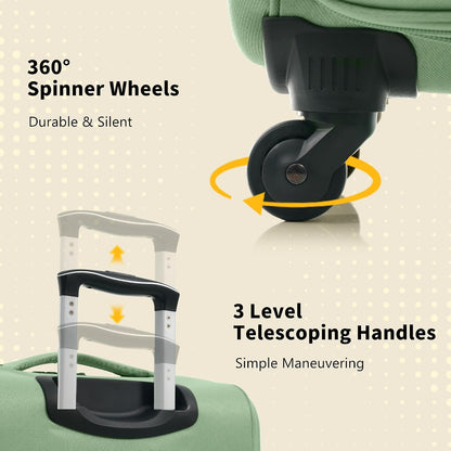 4 Piece Expandable Softside Luggage Set with TSA Lock and 360 Spinner Wheels Lightweight Suitcase Set for Family Vacation (18/22/26/30 Inch) (Light Green)