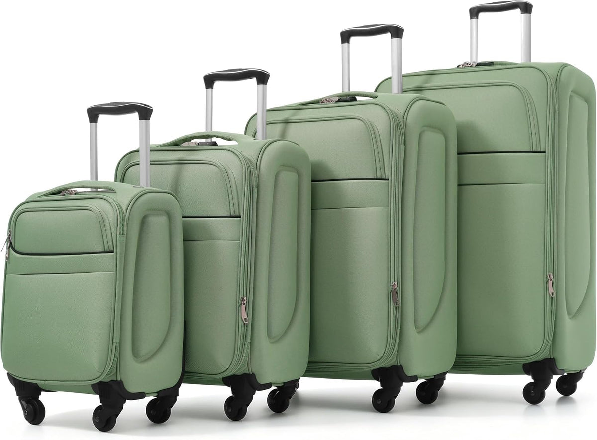 4 Piece Expandable Softside Luggage Set with TSA Lock and 360 Spinner Wheels Lightweight Suitcase Set for Family Vacation (18/22/26/30 Inch) (Light Green)