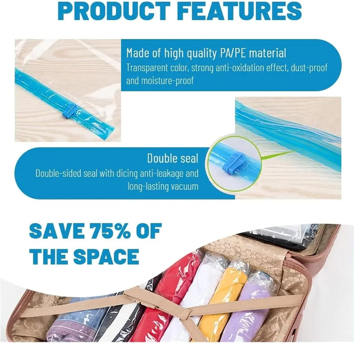 Travel Compression Bags, Roll Up Space Saver for Luggage, Cruise Ship Essentials Cothes(S)