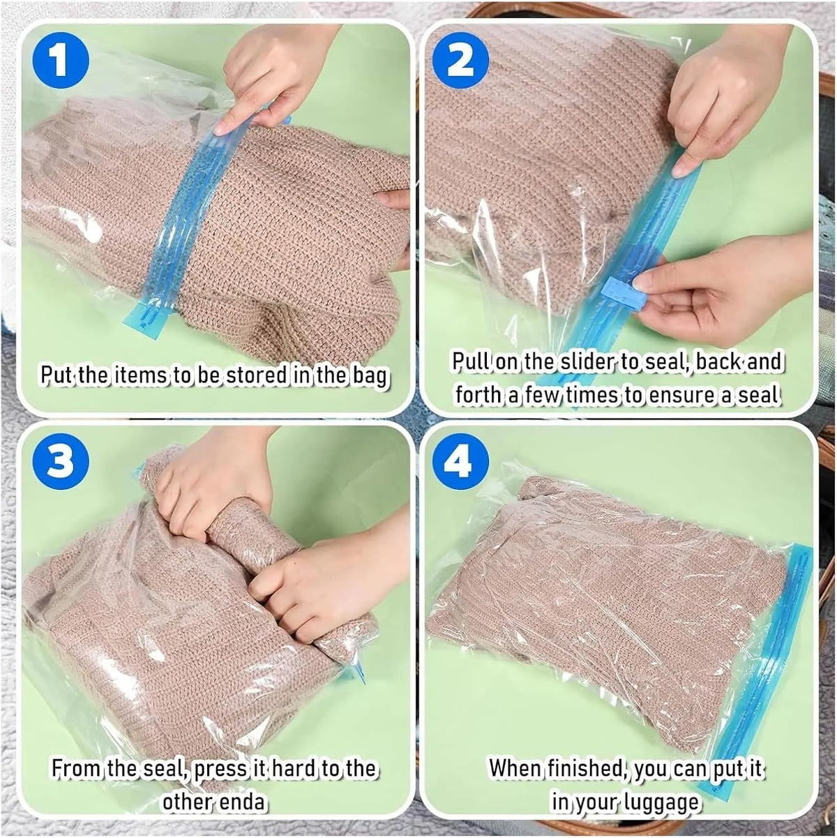 Travel Compression Bags, Roll Up Space Saver for Luggage, Cruise Ship Essentials Cothes(S)