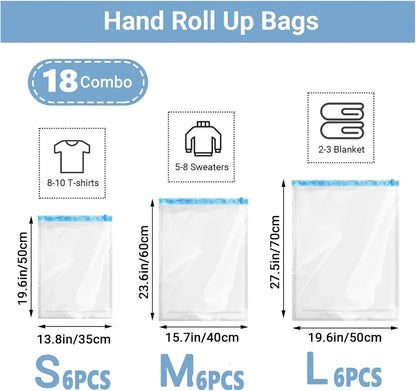 Travel Compression Bags, Roll Up Space Saver for Luggage, Cruise Ship Essentials Cothes(S)