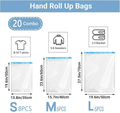 Travel Compression Bags, Roll Up Space Saver for Luggage, Cruise Ship Essentials Cothes(S)