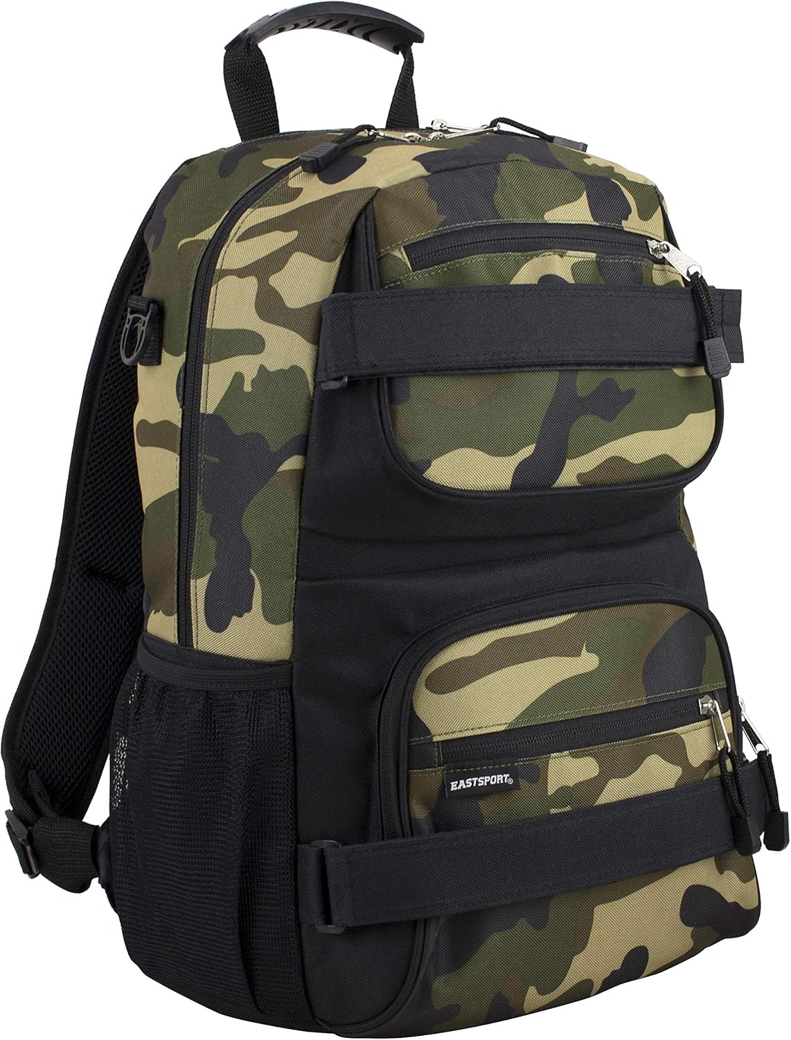 Travel Skateboard Backpack Double Strap Laptop Bag Multi-Sport Design for Men and Women, Camo Black