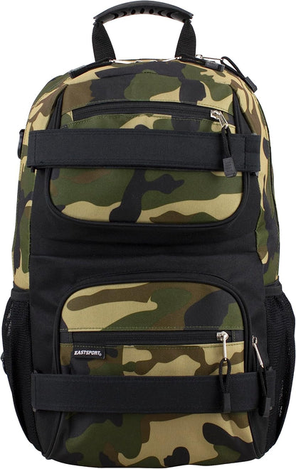 Travel Skateboard Backpack Double Strap Laptop Bag Multi-Sport Design for Men and Women, Camo Black