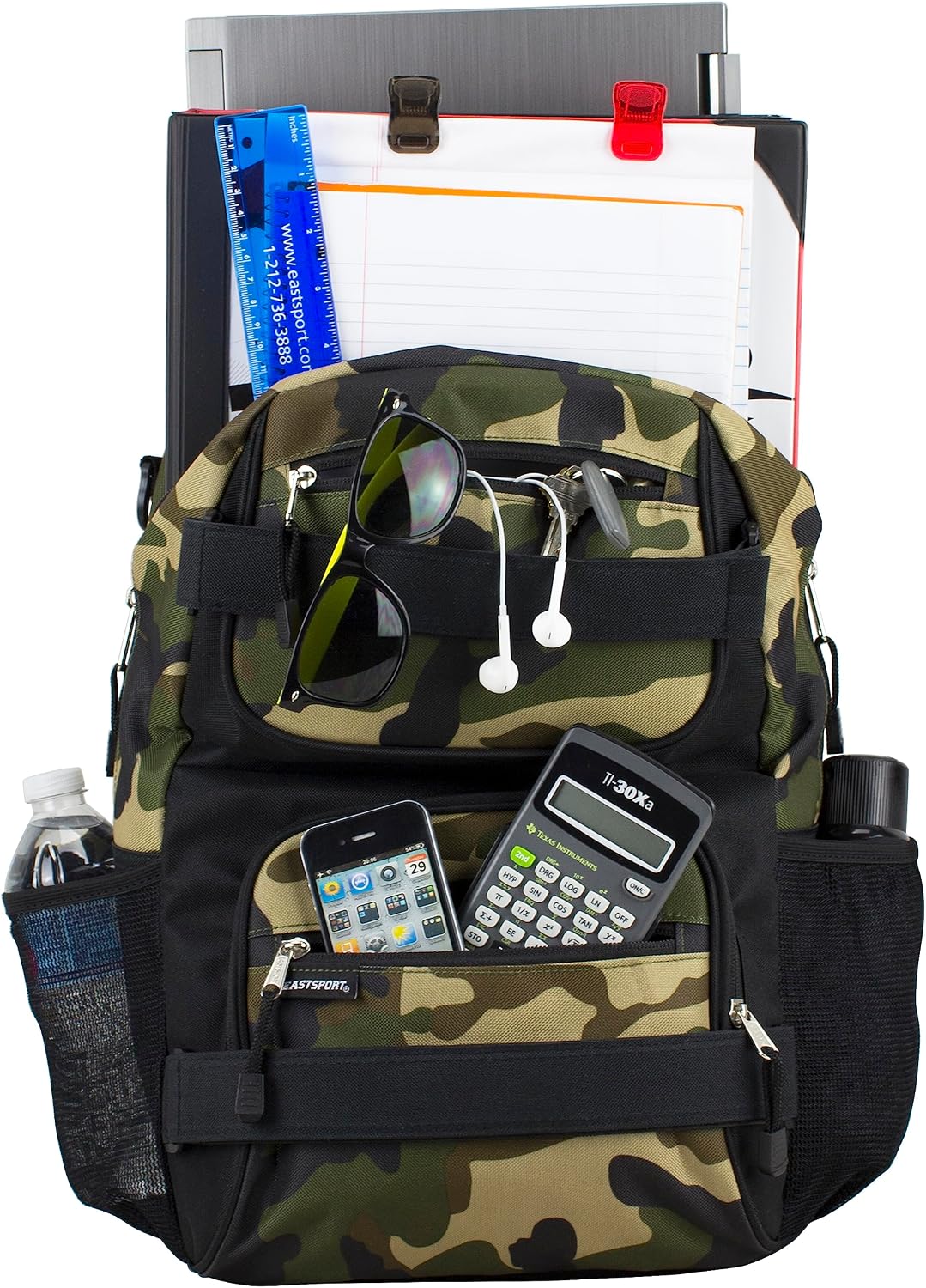 Travel Skateboard Backpack Double Strap Laptop Bag Multi-Sport Design for Men and Women, Camo Black