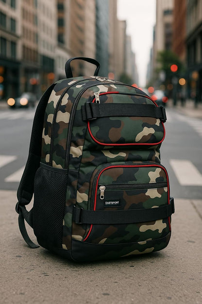 Travel Skateboard Backpack Double Strap Laptop Bag Multi-Sport Design for Men and Women, Camo Black