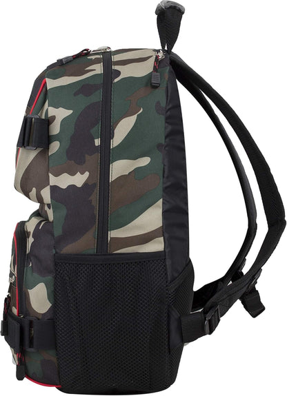 Travel Skateboard Backpack Double Strap Laptop Bag Multi-Sport Design for Men and Women, Camo Black