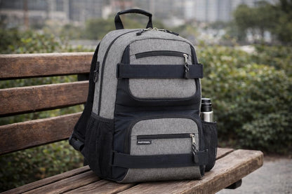 Travel Skateboard Backpack Double Strap Laptop Bag Multi-Sport Design for Men and Women, Camo Black