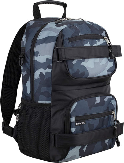 Travel Skateboard Backpack Double Strap Laptop Bag Multi-Sport Design for Men and Women, Camo Black