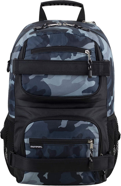 Travel Skateboard Backpack Double Strap Laptop Bag Multi-Sport Design for Men and Women, Camo Black