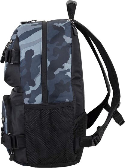 Travel Skateboard Backpack Double Strap Laptop Bag Multi-Sport Design for Men and Women, Camo Black