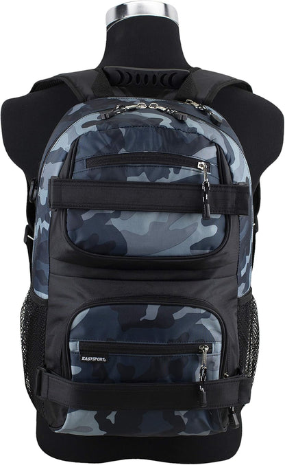 Travel Skateboard Backpack Double Strap Laptop Bag Multi-Sport Design for Men and Women, Camo Black