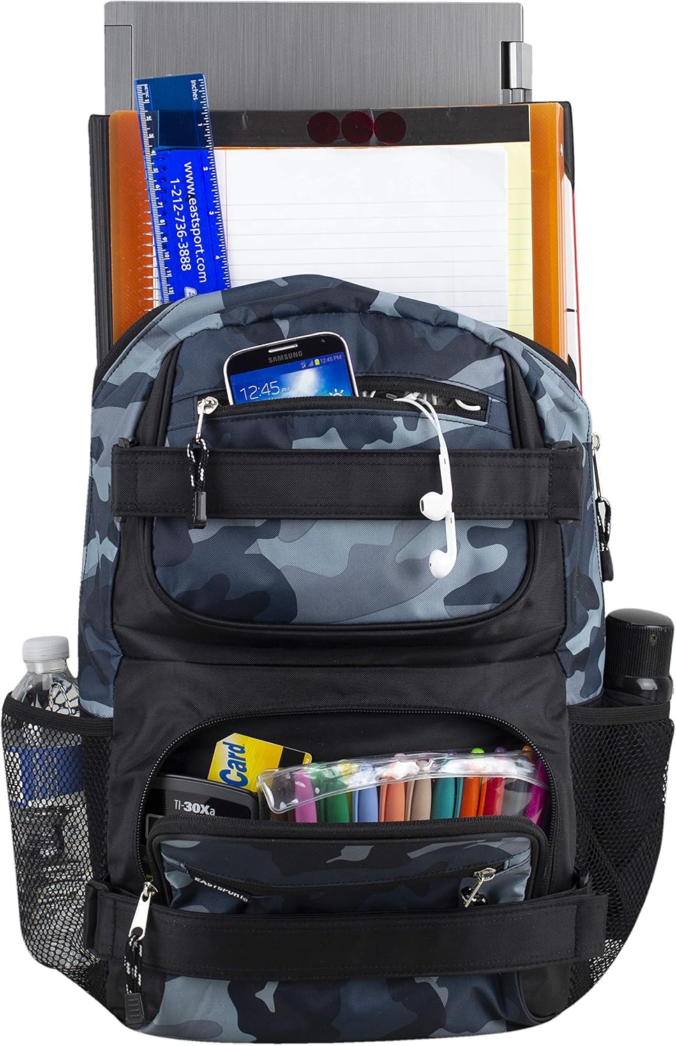 Travel Skateboard Backpack Double Strap Laptop Bag Multi-Sport Design for Men and Women, Camo Black