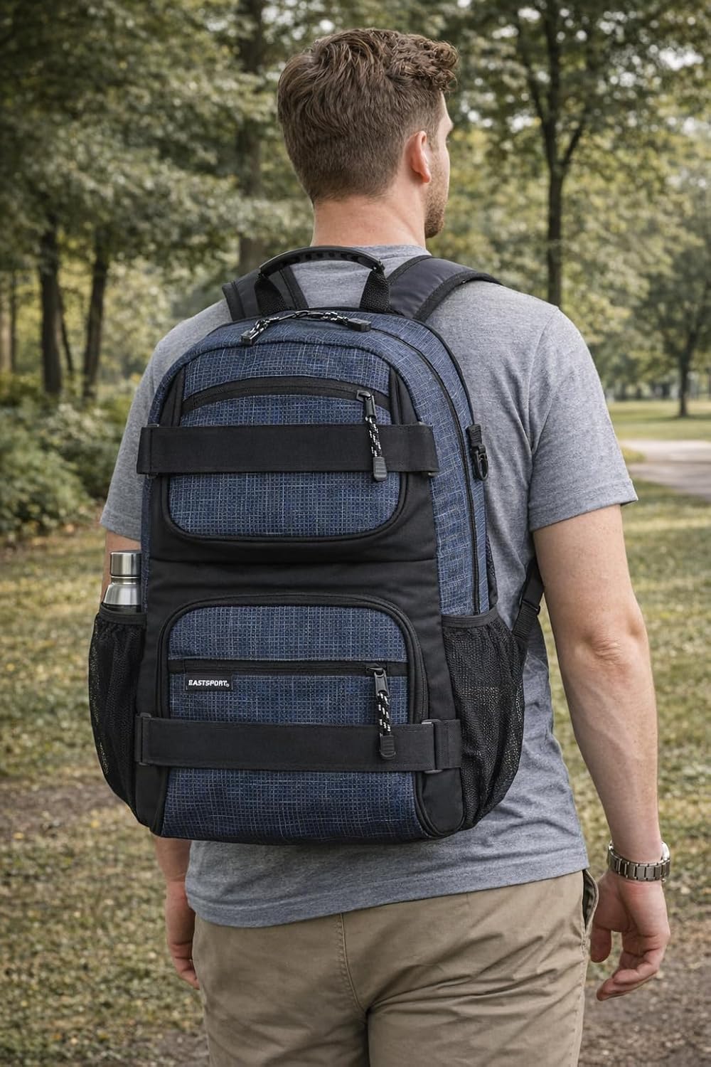 Travel Skateboard Backpack Double Strap Laptop Bag Multi-Sport Design for Men and Women, Camo Black