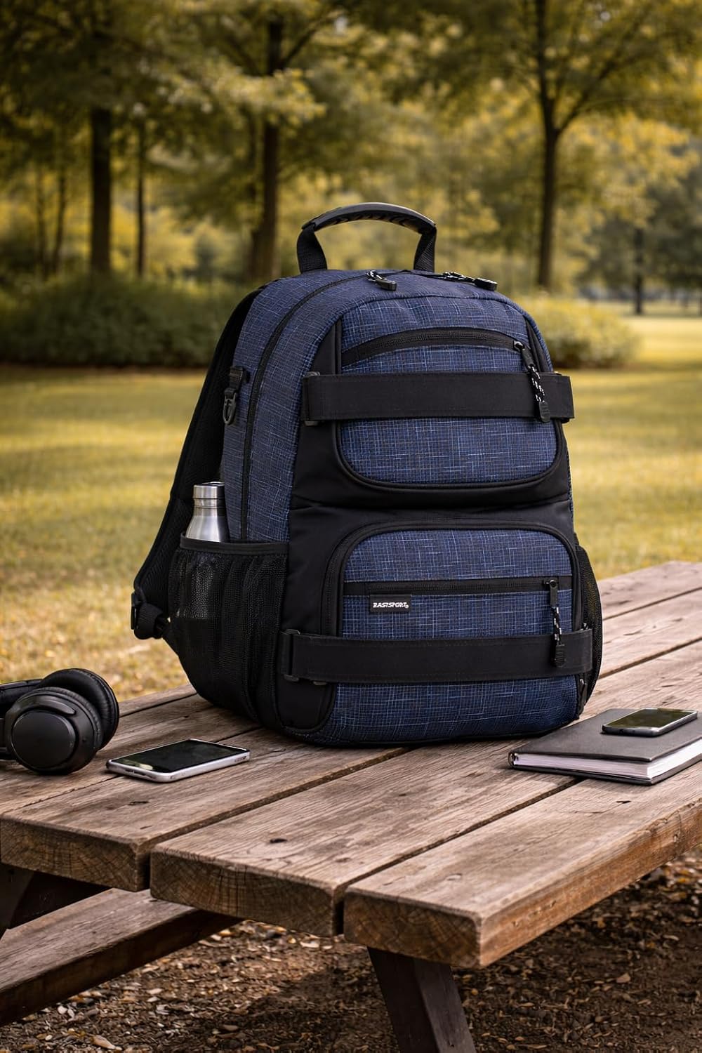Travel Skateboard Backpack Double Strap Laptop Bag Multi-Sport Design for Men and Women, Camo Black