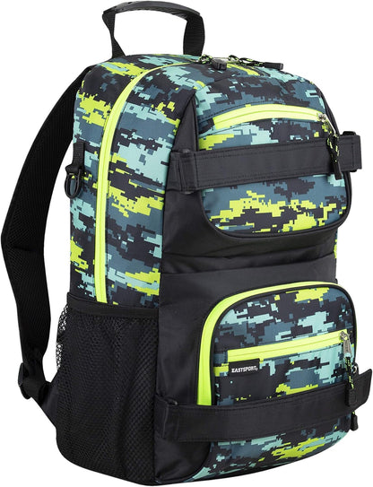 Travel Skateboard Backpack Double Strap Laptop Bag Multi-Sport Design for Men and Women, Camo Black