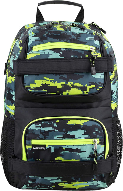 Travel Skateboard Backpack Double Strap Laptop Bag Multi-Sport Design for Men and Women, Camo Black