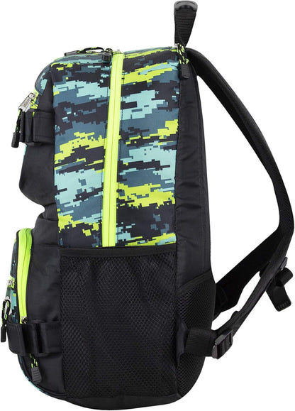 Travel Skateboard Backpack Double Strap Laptop Bag Multi-Sport Design for Men and Women, Camo Black