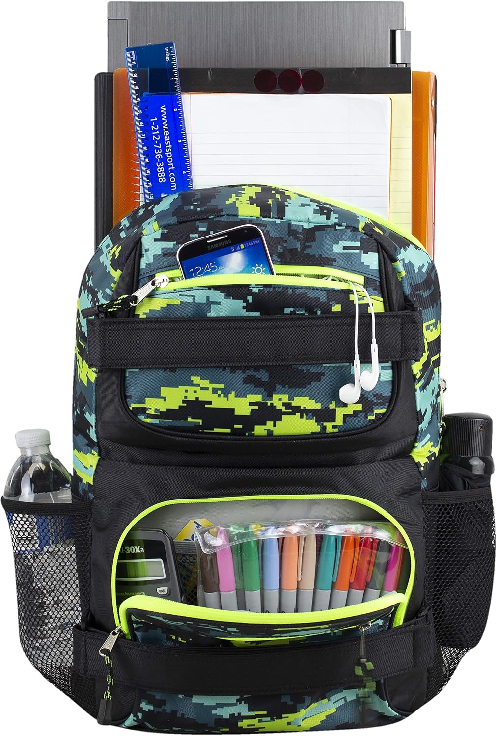 Travel Skateboard Backpack Double Strap Laptop Bag Multi-Sport Design for Men and Women, Camo Black