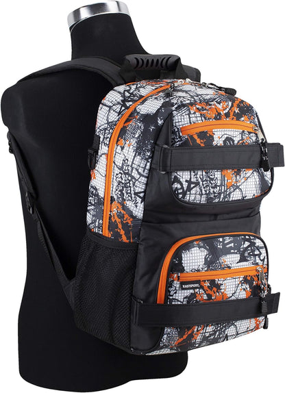 Travel Skateboard Backpack Double Strap Laptop Bag Multi-Sport Design for Men and Women, Camo Black