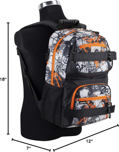 Travel Skateboard Backpack Double Strap Laptop Bag Multi-Sport Design for Men and Women, Camo Black