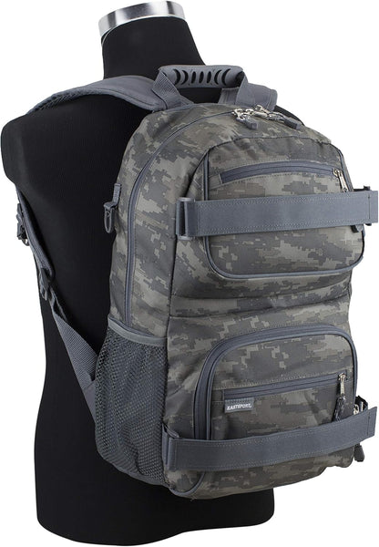 Travel Skateboard Backpack Double Strap Laptop Bag Multi-Sport Design for Men and Women, Camo Black