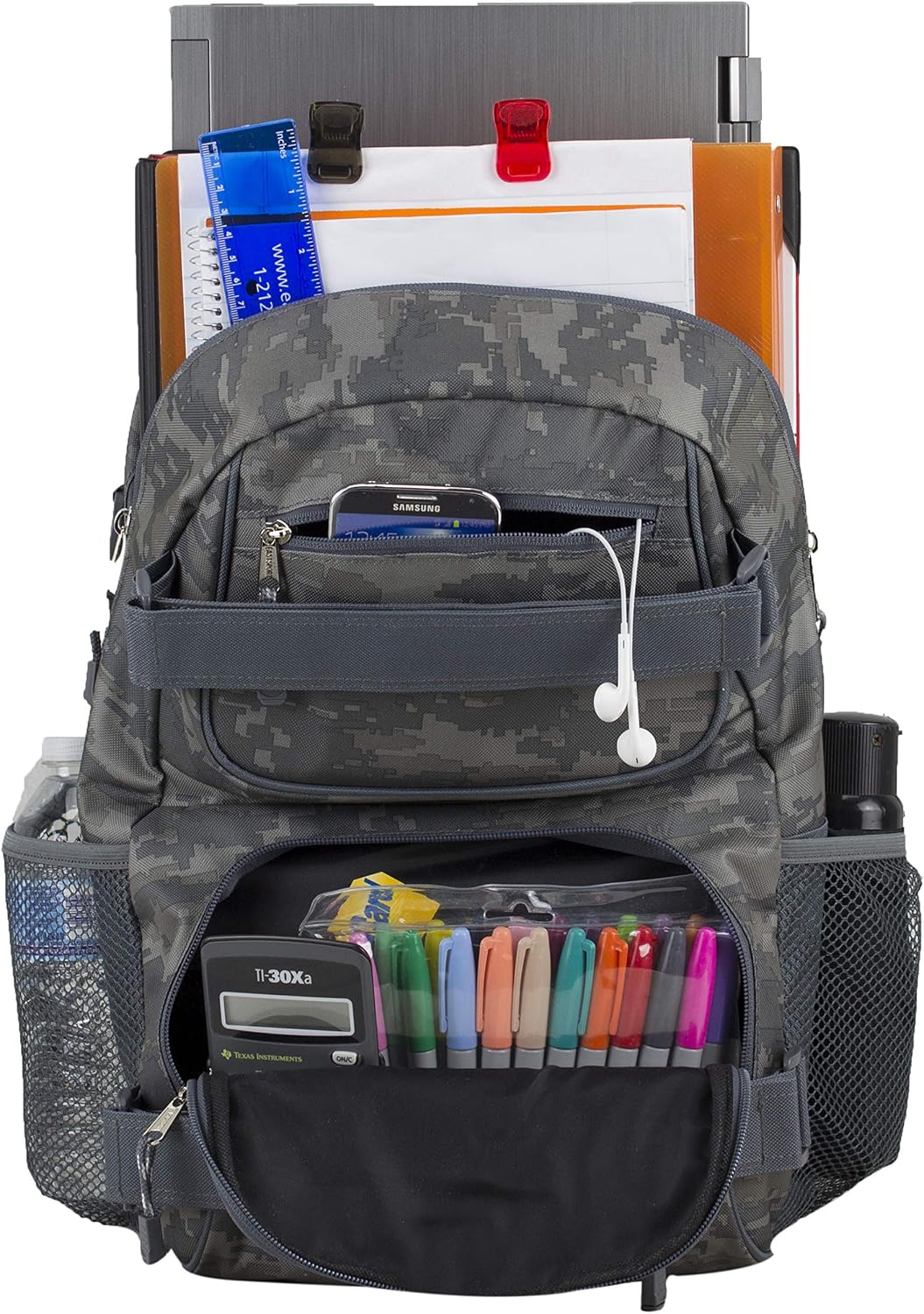 Travel Skateboard Backpack Double Strap Laptop Bag Multi-Sport Design for Men and Women, Camo Black