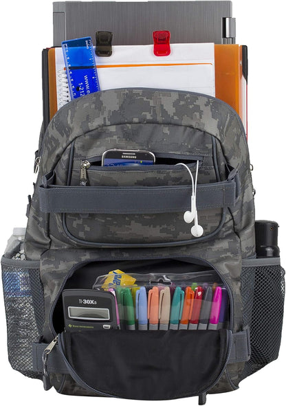 Travel Skateboard Backpack Double Strap Laptop Bag Multi-Sport Design for Men and Women, Camo Black