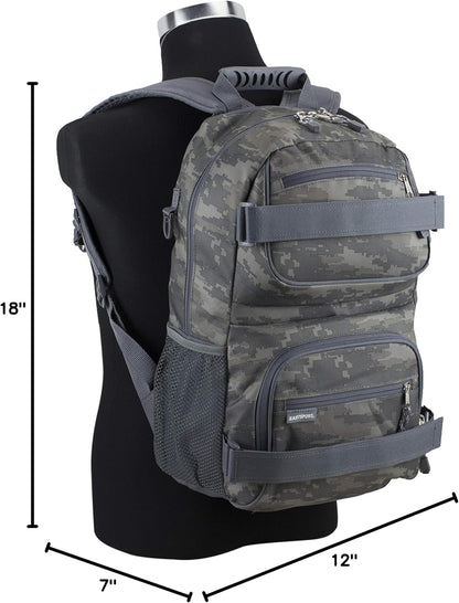 Travel Skateboard Backpack Double Strap Laptop Bag Multi-Sport Design for Men and Women, Camo Black