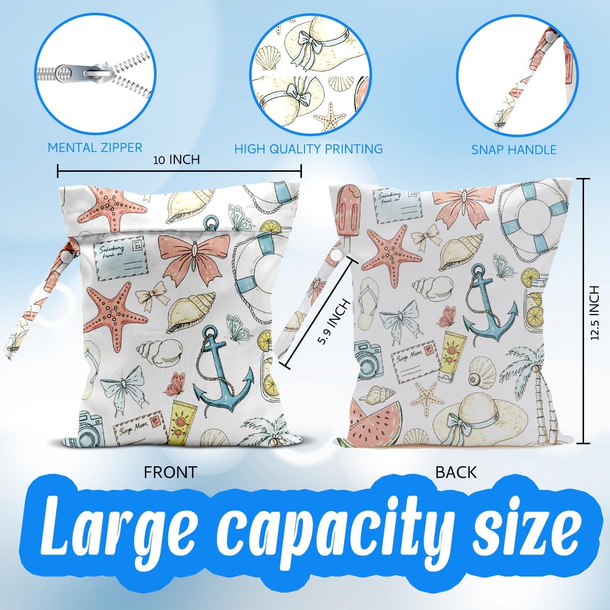 Wet Dry Wet Bag for Swimsuit Towel Baby Travel Cloth Diapers Beach Gym Toiletries Makeup Storage Bag Summer Vacation Essential Holiday Summer Vibes Beach