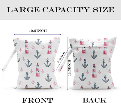 Wet Bag, Wet Dry Bag, Wet Bag for Swimsuit, Travel, Beach, Pool, Diapers, Dirty Yoga Gym Clothes, Makeup Bag, Waterproof Reusable Beach Bag Ocean Decor Starfish Sea Horse Anchor